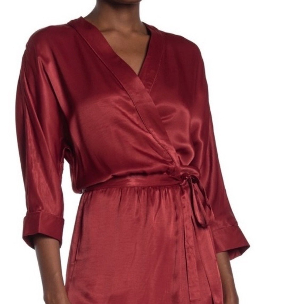 SCOTCH & SODA Maison Scotch Red Satin Wrap Dress Solid Party Cocktails Medium - Picture 5 of 14